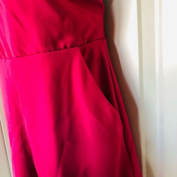 Bebe Hot Pink Spaghetti Strap Halter Cross Back Romper - Picture 6 of 16